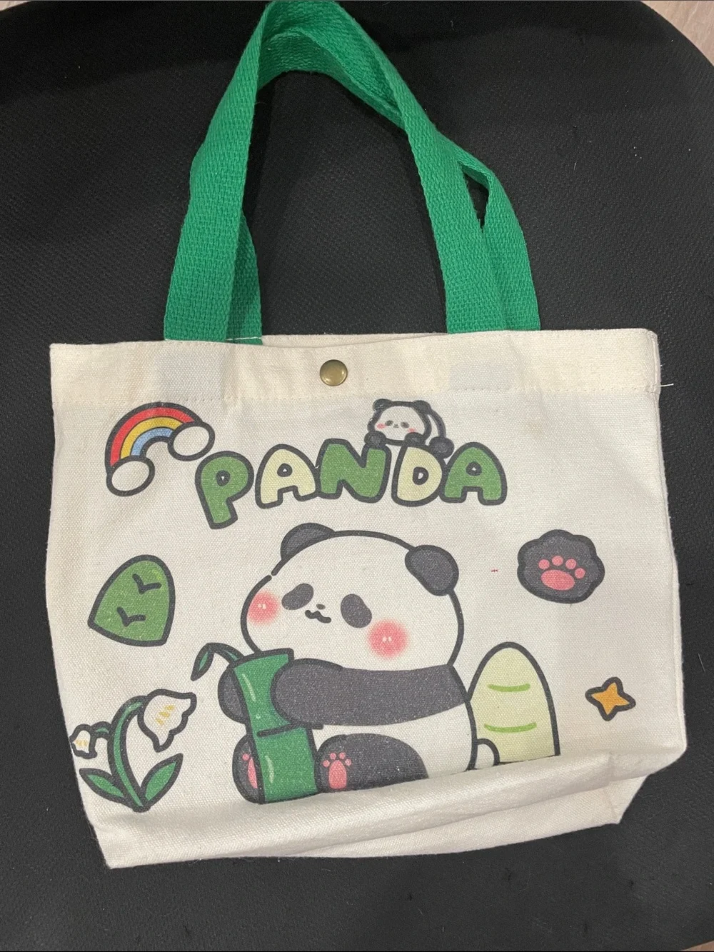 Canvas Kids Tote Bag with Green Handles